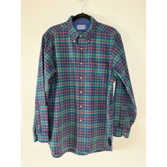 VTG Pendleton Men’s L 100% Virgin Wool Plaid Flannel Shirt USA - Picture 1 of 10